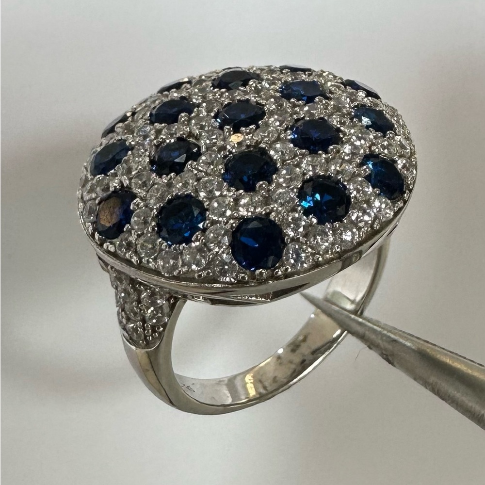 Silver Ring with Blue Crystal Clusters